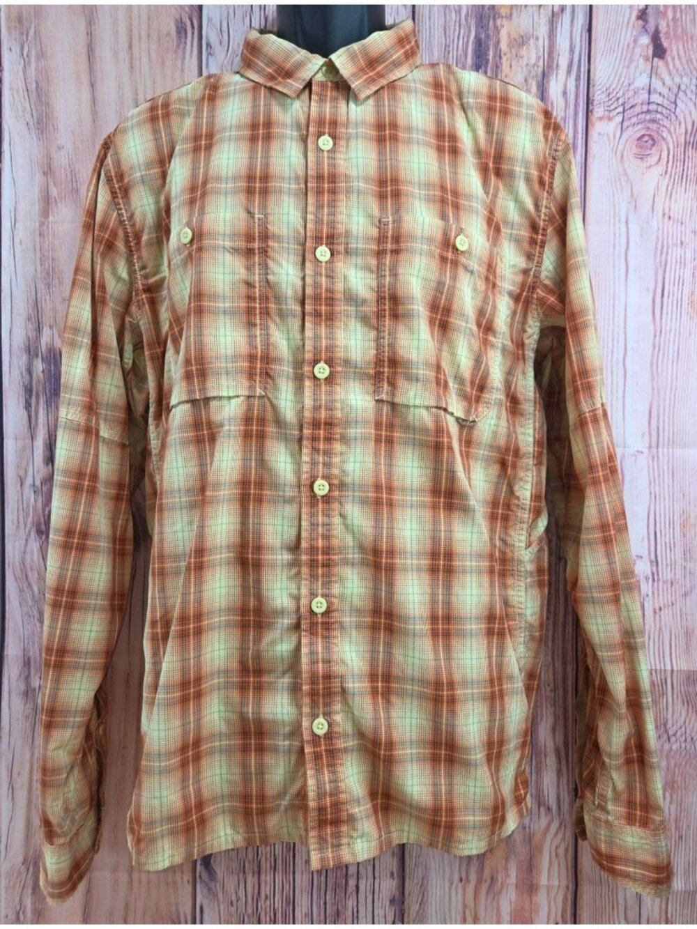 REI Co-Op Mens Orange Nylon Roll-Tab Fishing Shirt Large Tall